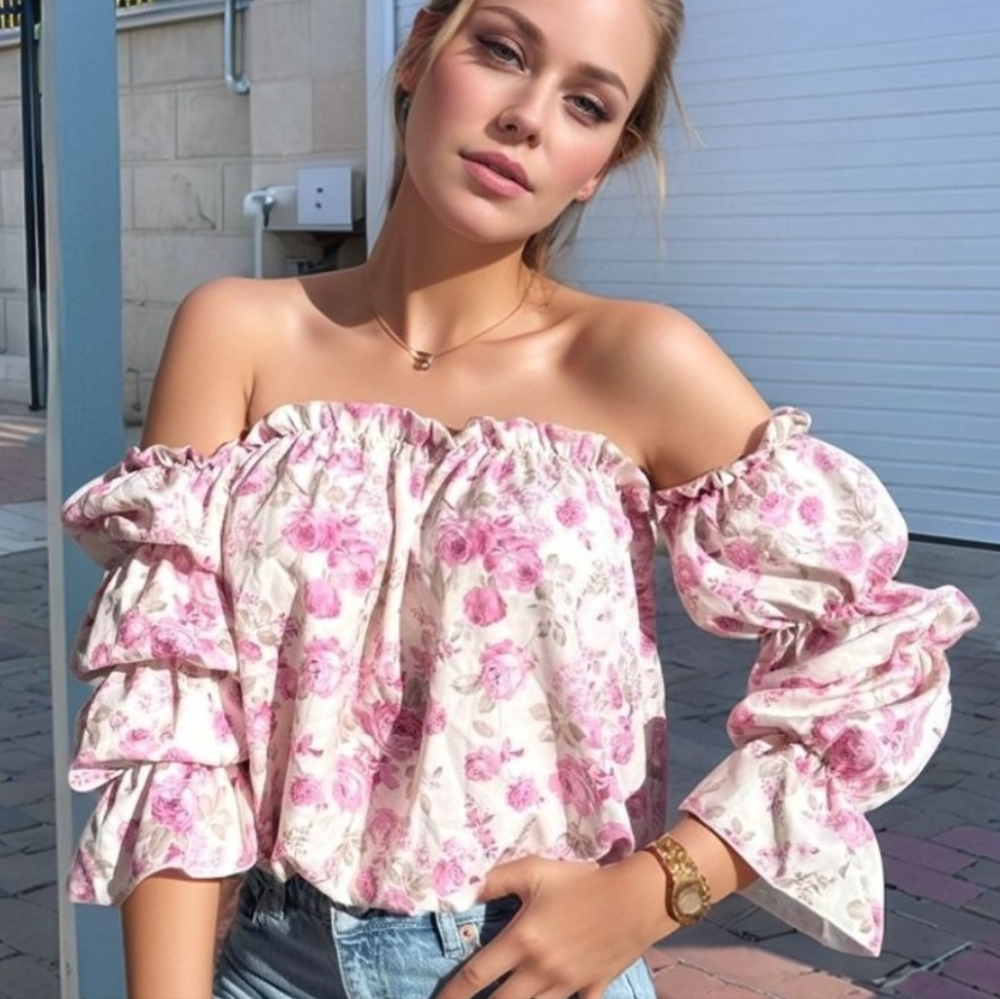 Spring Fling Off-Shoulder Blouse - Blush